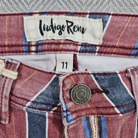 Indigo Rein Junior's Jeans Size 11 Ankle Mid Rise Red Blue Stripe RN 128963 NWT - Picture 9 of 16